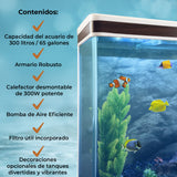 Acuario de 300L con Mueble Blanco, Accesorios y Grava Negra