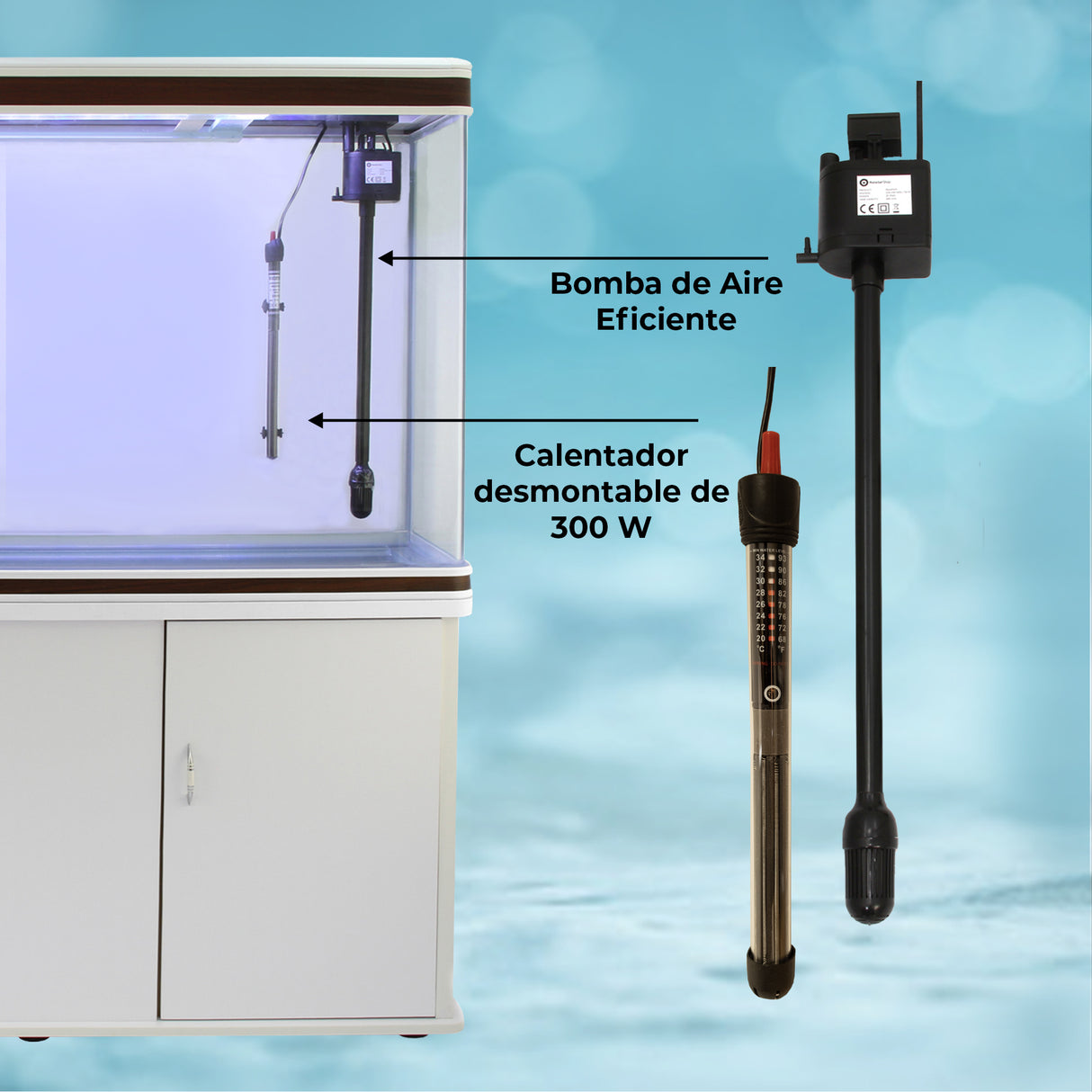 Acuario de 300L con Mueble Blanco, Accesorios y Grava Blanca