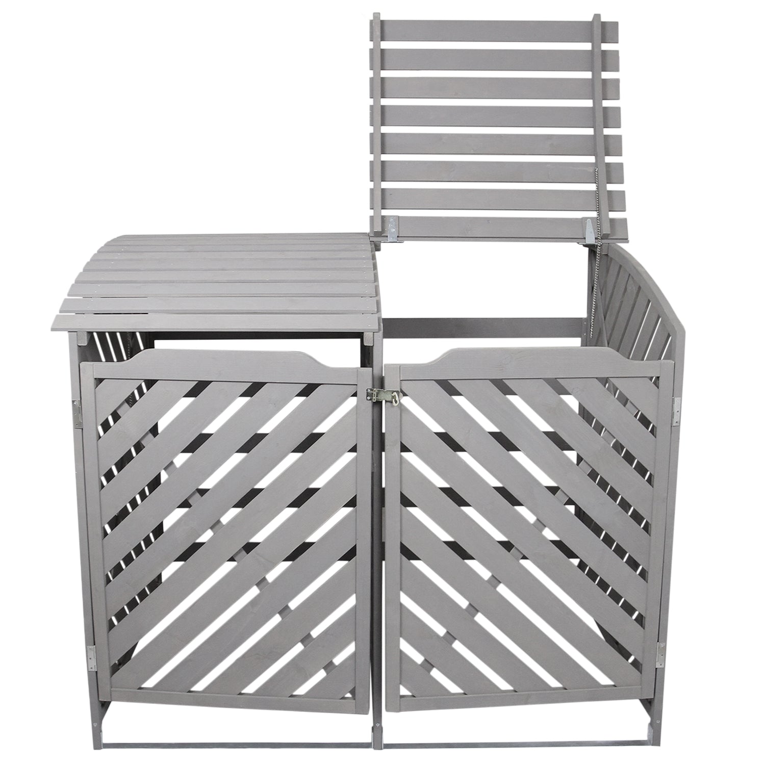 Doble Cobertizo Contenedor de Basura Madera Gris Lavado Almacenamiento Exterior