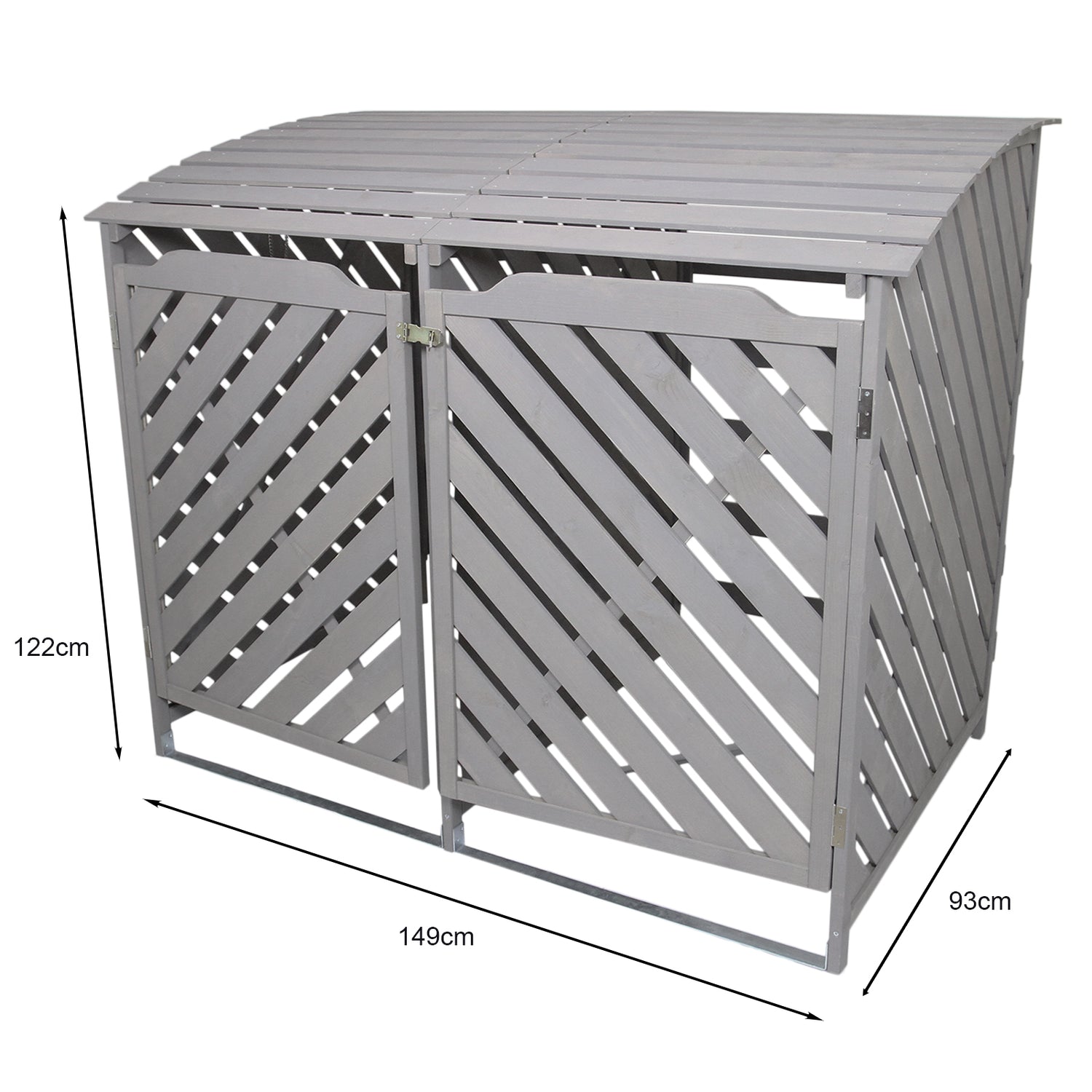 Doble Cobertizo Contenedor de Basura Madera Gris Lavado Almacenamiento Exterior