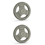 Placas de pesas disco de 20 kg en color gris, con agarre ergonómico y diseño robusto, ideales para entrenamiento de fuerza