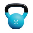 Pesa rusa kettlebell de neopreno azul de 12 kg con mango negro, superficie suave y redondeada, ideal para entrenamiento en casa