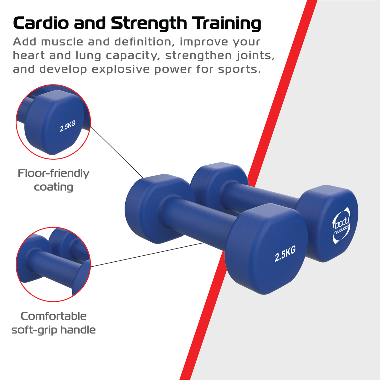 2 x Mancuernas de neopreno de 2,5 kg