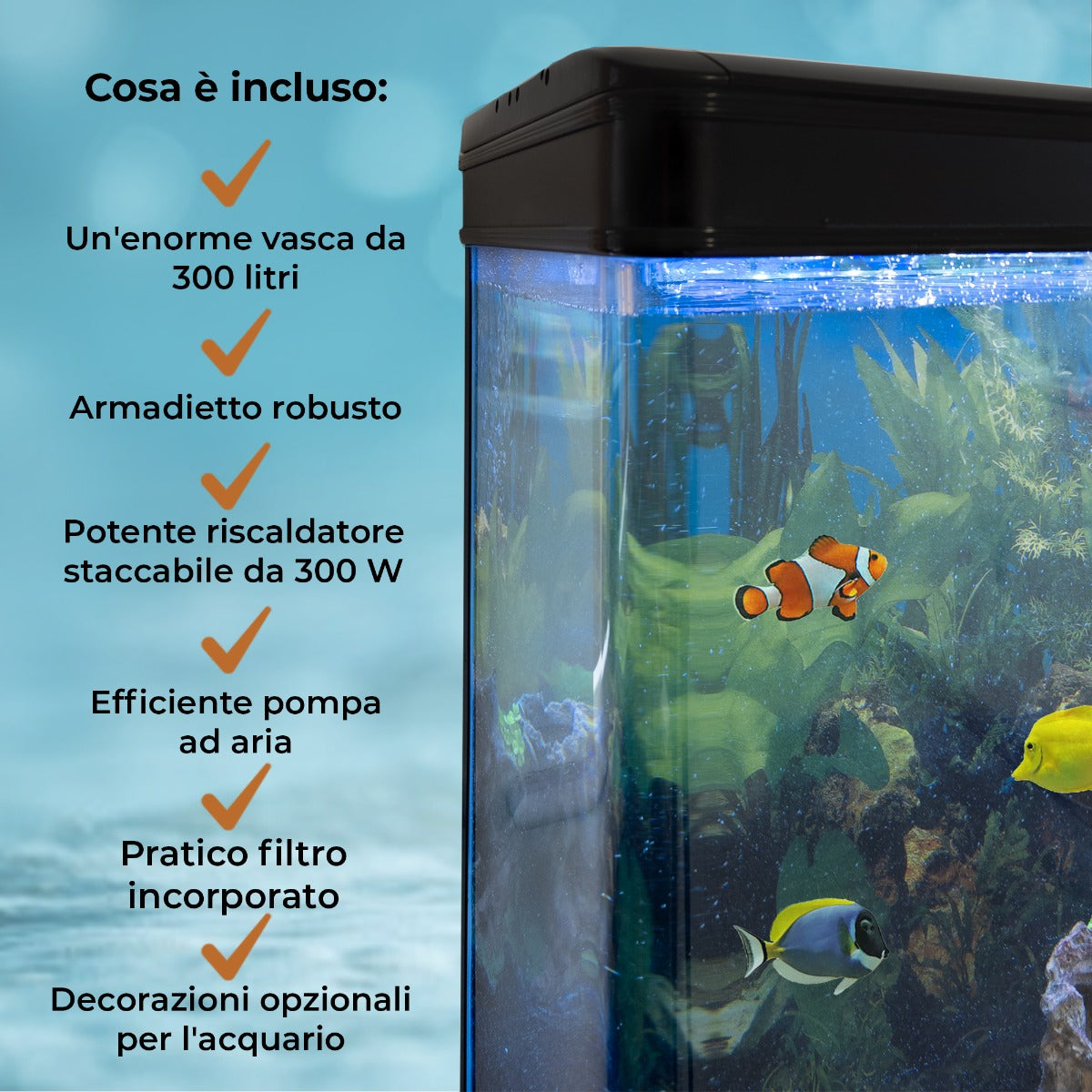 Acuario Completo de 300L con Mueble Negro