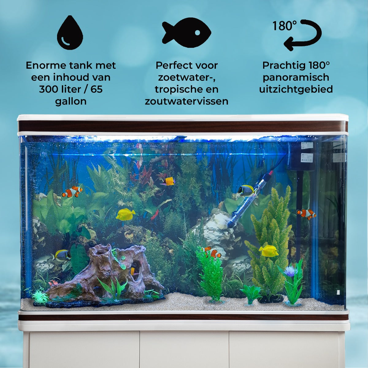 Acuario de 300L con Mueble Blanco, Accesorios y Grava Blanca