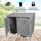 Doble Cobertizo Contenedor de Basura Madera Gris Lavado Almacenamiento Exterior