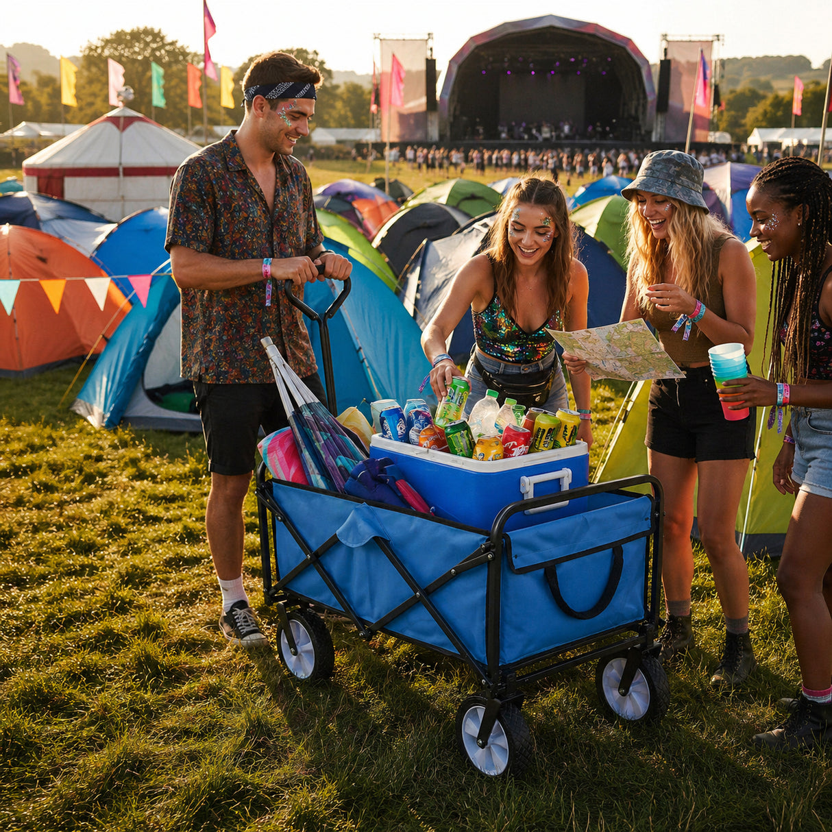 Carrito Plegable Todoterreno para Playa y Festivales Azul
