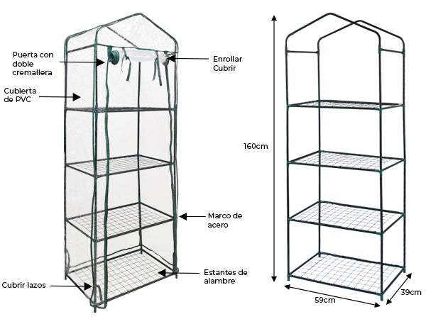 Invernadero 4 Niveles Cubierta de PVC Estantes Pequeños de Plástico Casa de Cultivo Jardín al Aire Libre