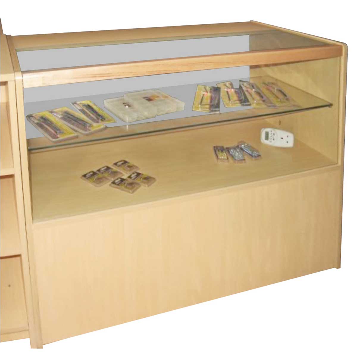 Mostrador de tienda y expositor de arce Júpiter