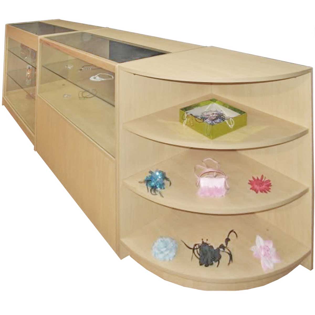 Mostrador de tienda y expositor de arce Júpiter