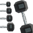 Mancuernas hexagonales de Body Revolution en negro, con agarre de metal, pesas de 5kg, 10kg, 15kg y 20kg, ideales para entrenamiento