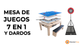 Mesa de Juegos 7 en 1 (Roble) con Set de Dardos y Luz LED