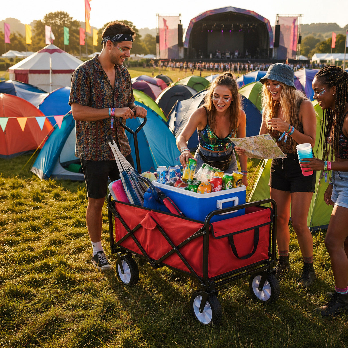 Carrito Plegable Todoterreno para Playa y Festivales Rojo