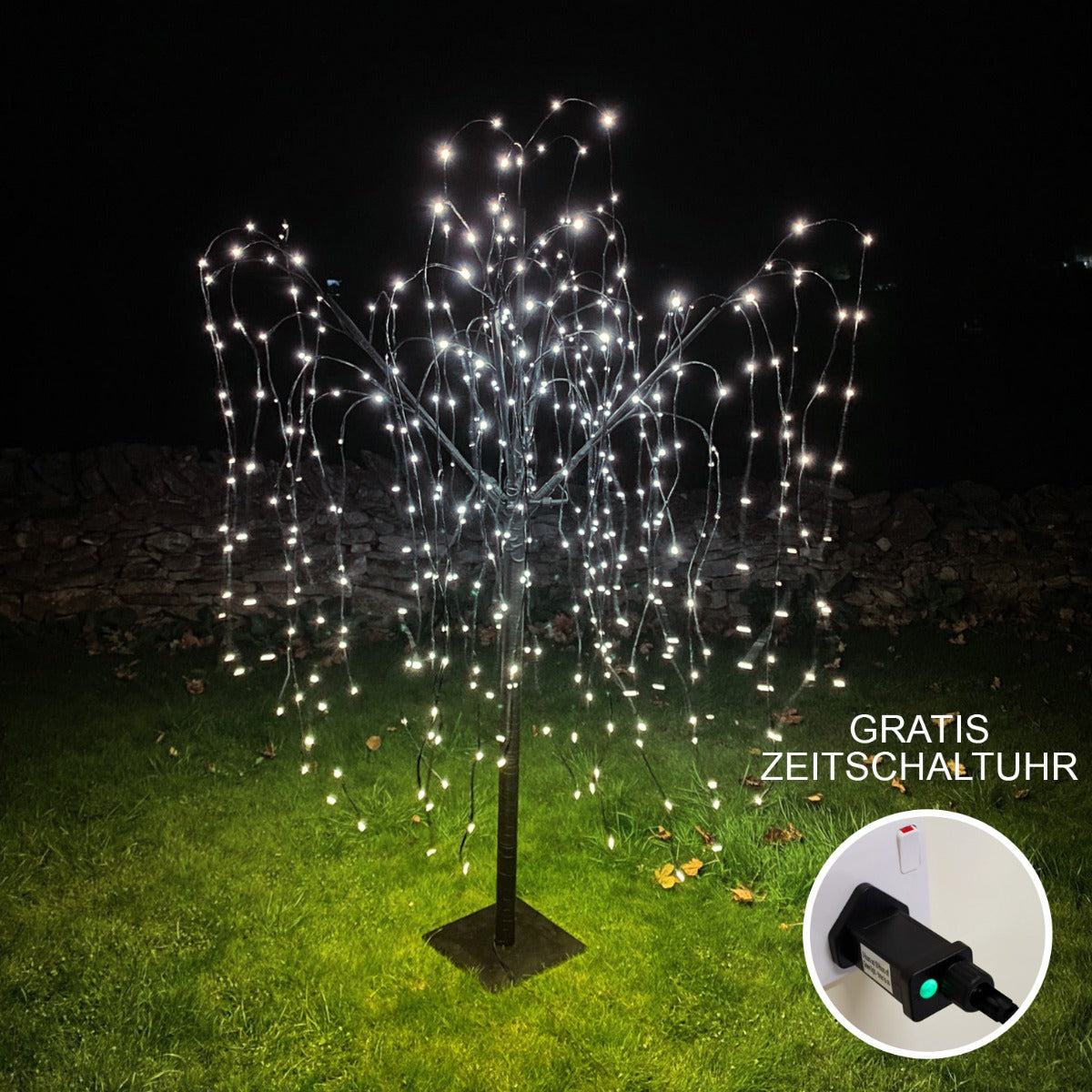 Sauce Llorón Iluminado 180cm LED Sauce Llorón Negro 400 LEDs Blanco Frío