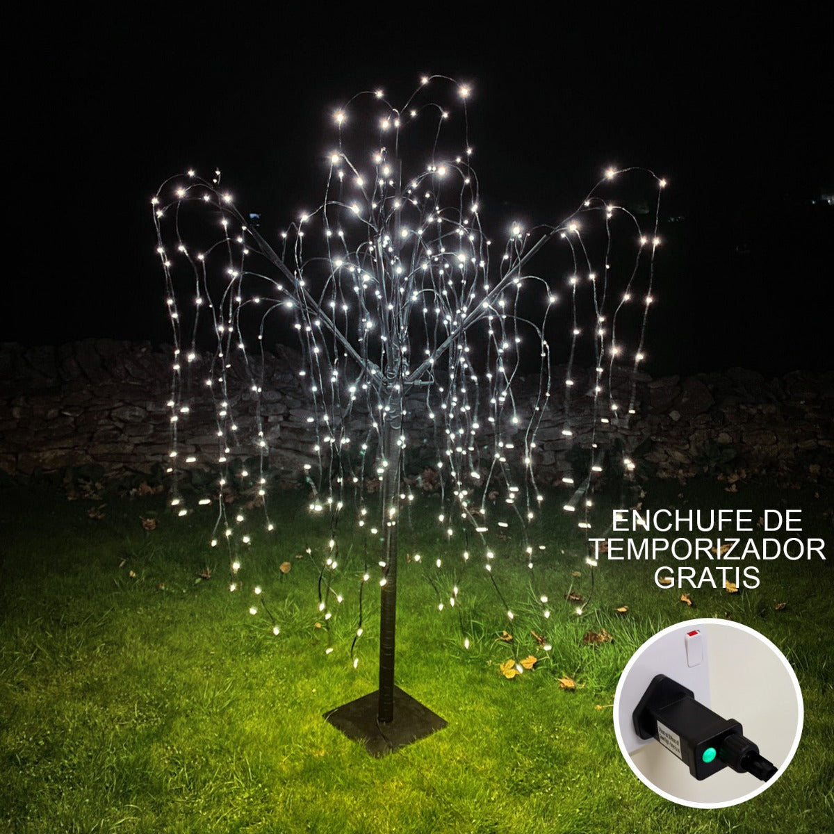 Sauce Llorón Iluminado 180cm LED Sauce Llorón Negro 400 LEDs Blanco Frío