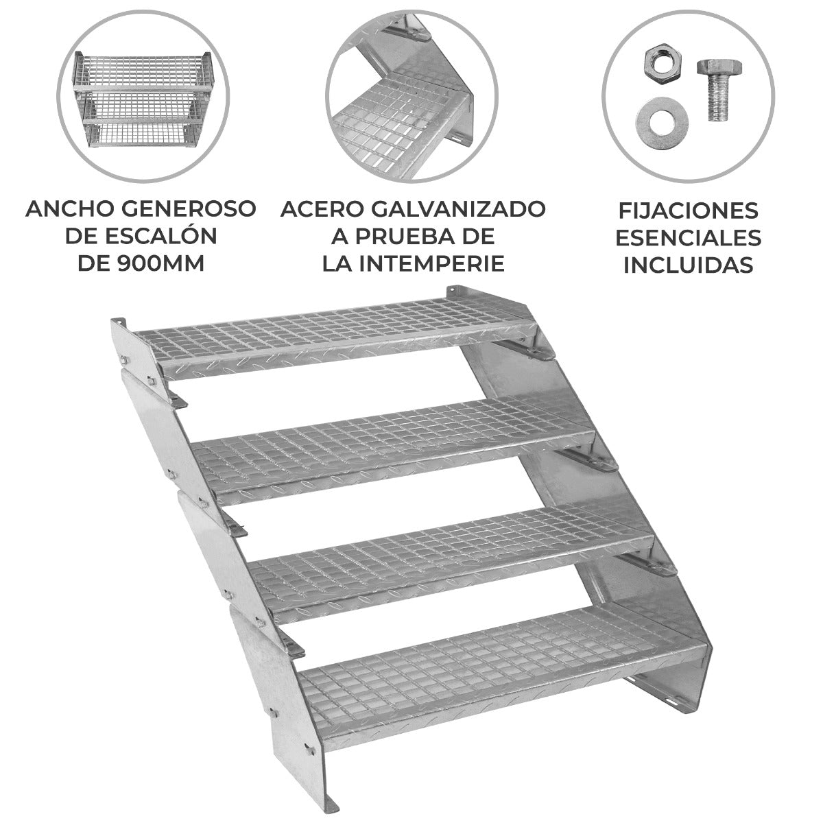 Escalera Galvanizada Ajustable de 4 Escalones– 900mm de Ancho