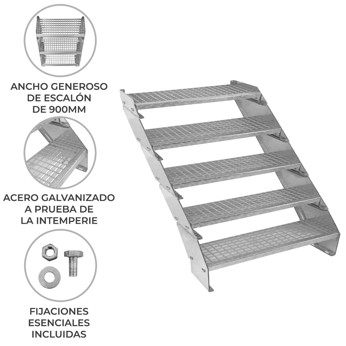 Escalera Galvanizada Ajustable de 5 Escalones– 900mm de Ancho