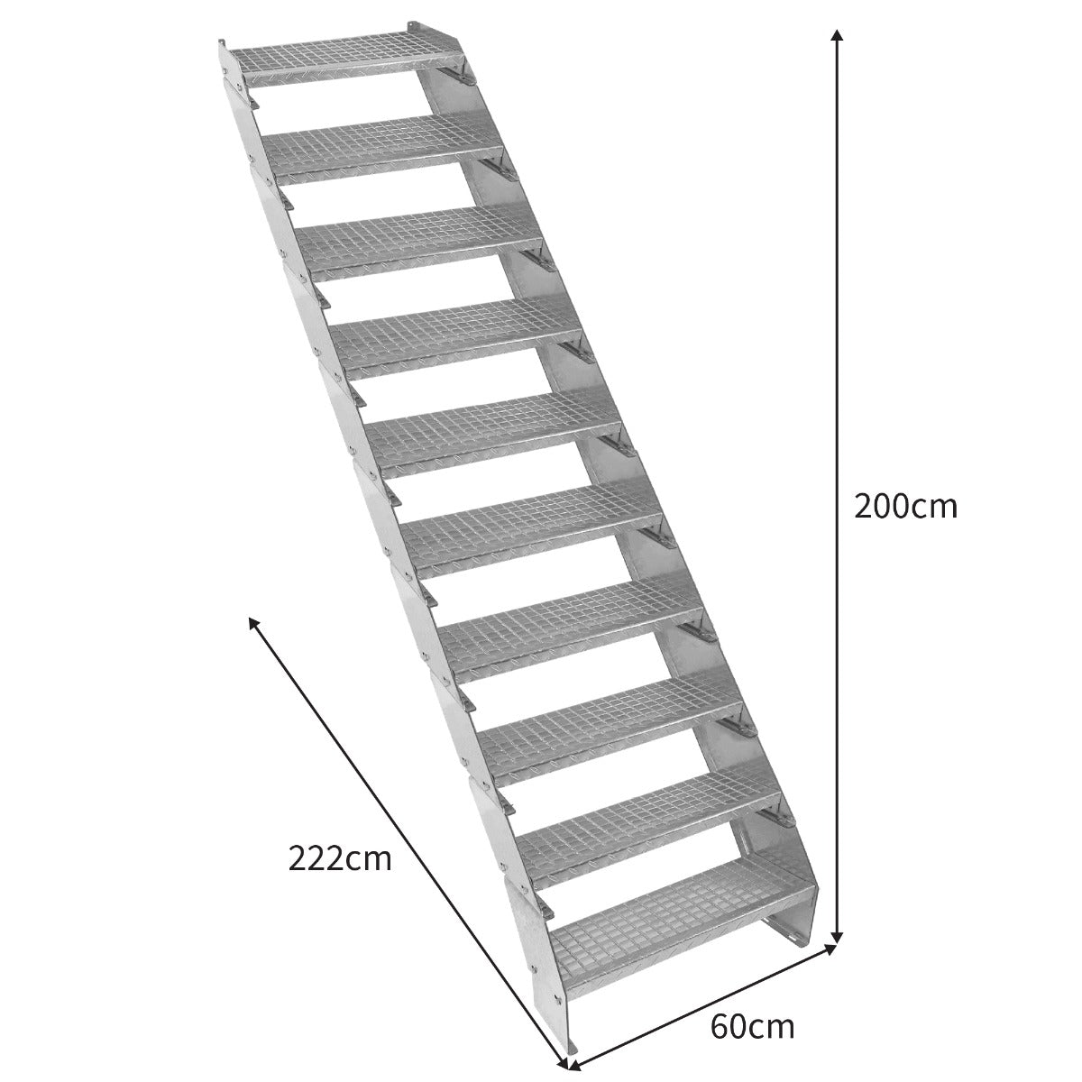 Escalera Galvanizada Ajustable de 10 Escalones– 600mm de Ancho