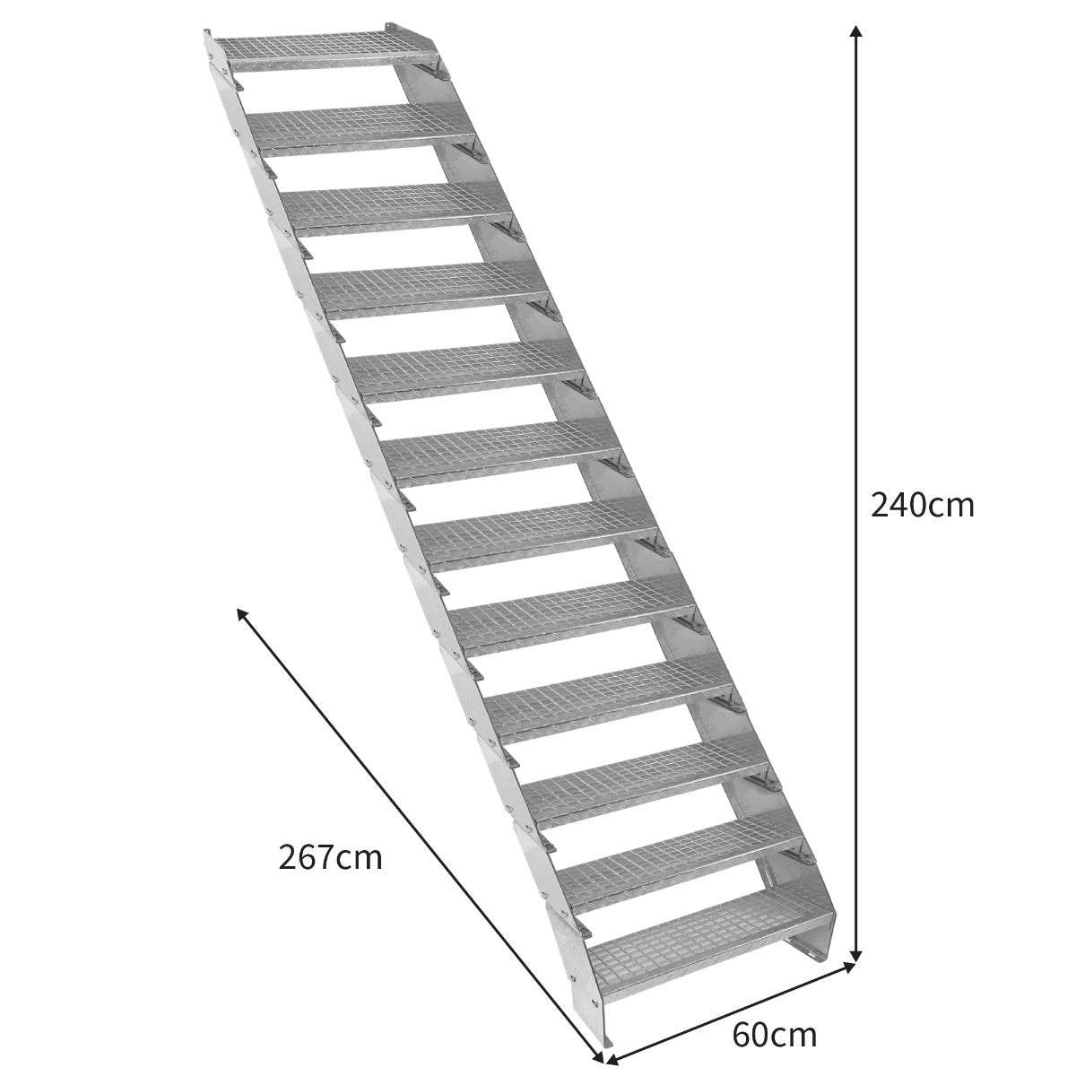 Escalera Galvanizada Ajustable de 12 Escalones– 600mm de Ancho