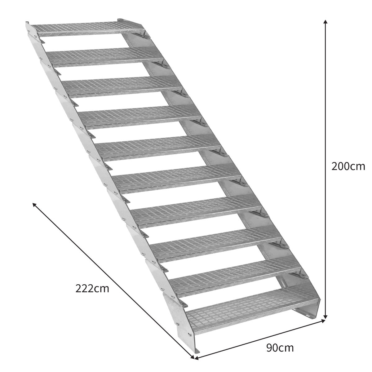 Escalera Galvanizada Ajustable de 10 Escalones– 900mm de Ancho