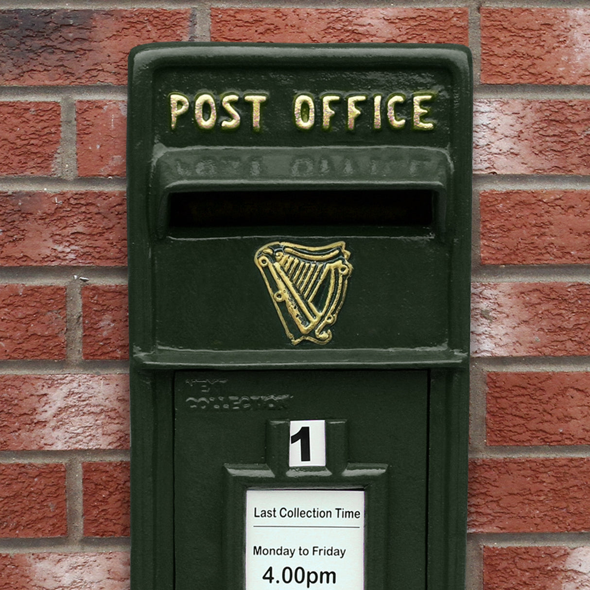 Buzón Royal Mail Verde Irlandés con Soporte de Suelo de Hierro Fundido y Montaje de Pared