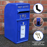 Royal Mail Buzón de Correos Azul Pilar de Hierro Fundido Buzón de Correos para Cartas Montaje para Pared Postal