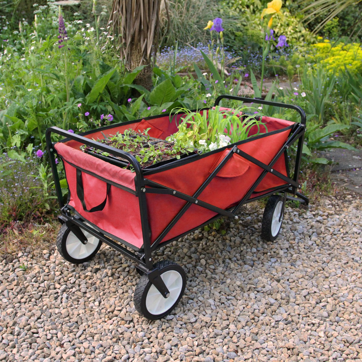 Carretilla de Jardín Plegable Roja para Jardinería con Funda Impermeable