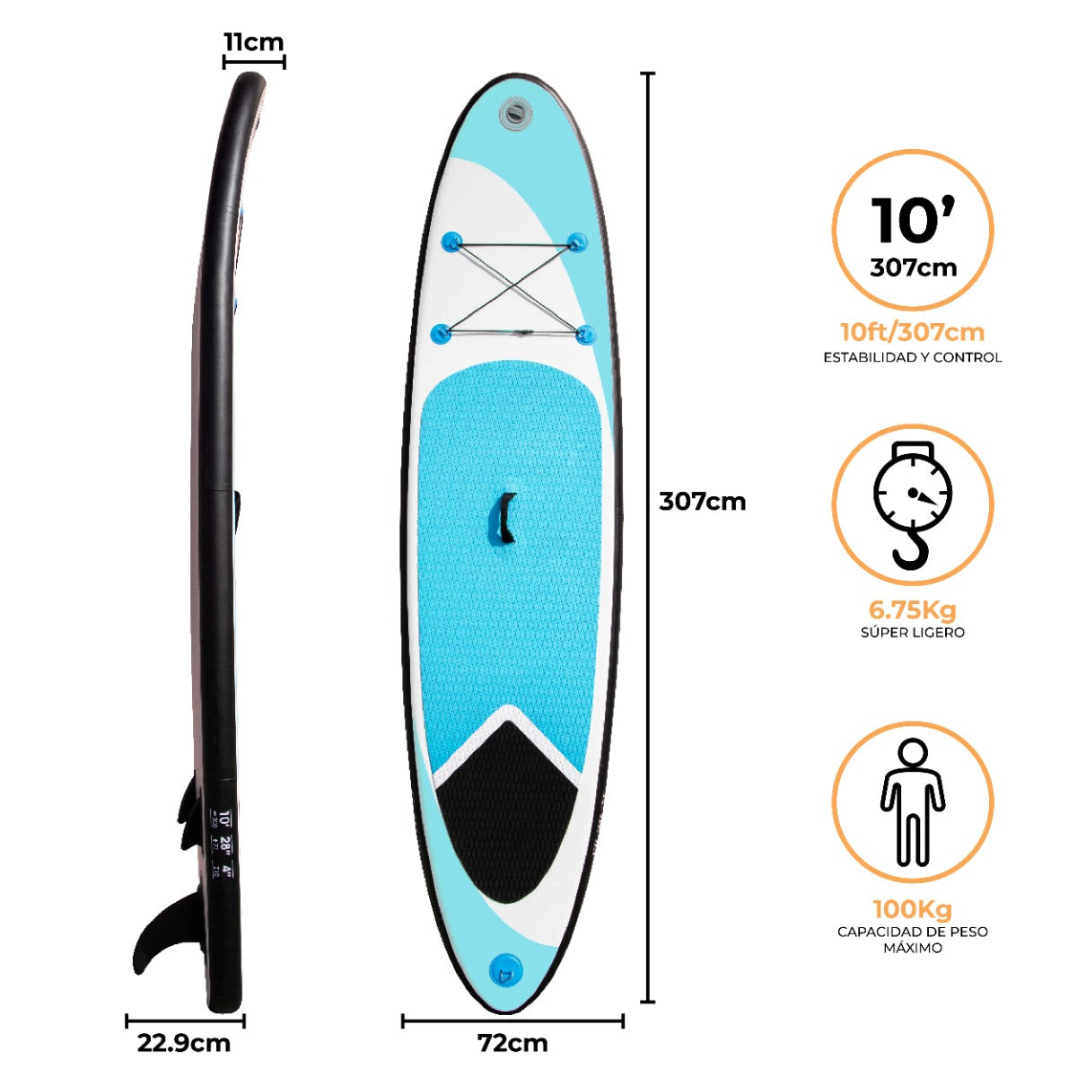Tabla de Paddle Surf Hinchable Azul 307 x 72 x 11cm