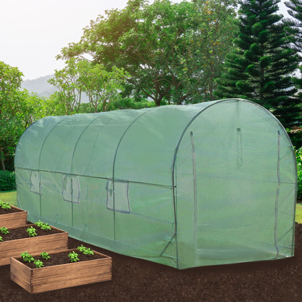 Invernadero Politúnel con Estantería Galvanizada de Jardín Carpa de Cultivo 19mm 5 x 2m